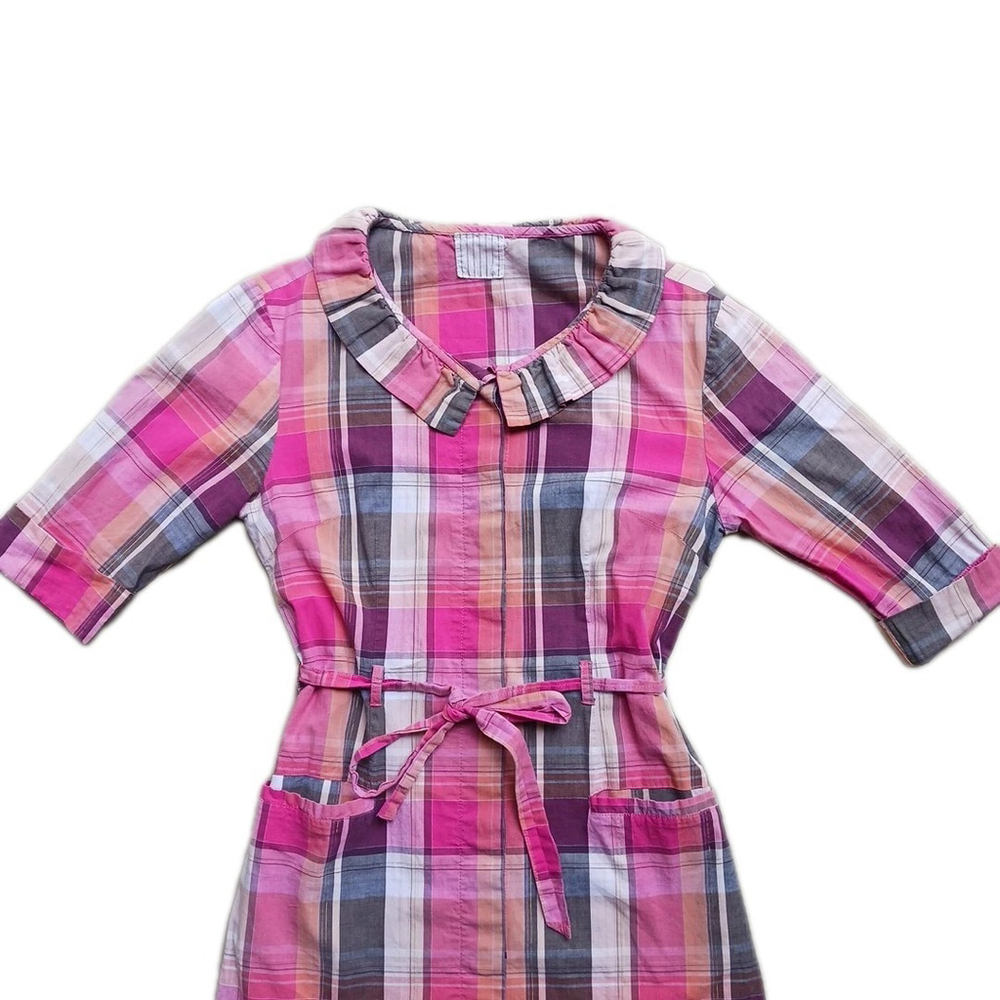 La Made Women's Pink Plaid Button Up Shirt Dress Medium - Picture 2 of 8